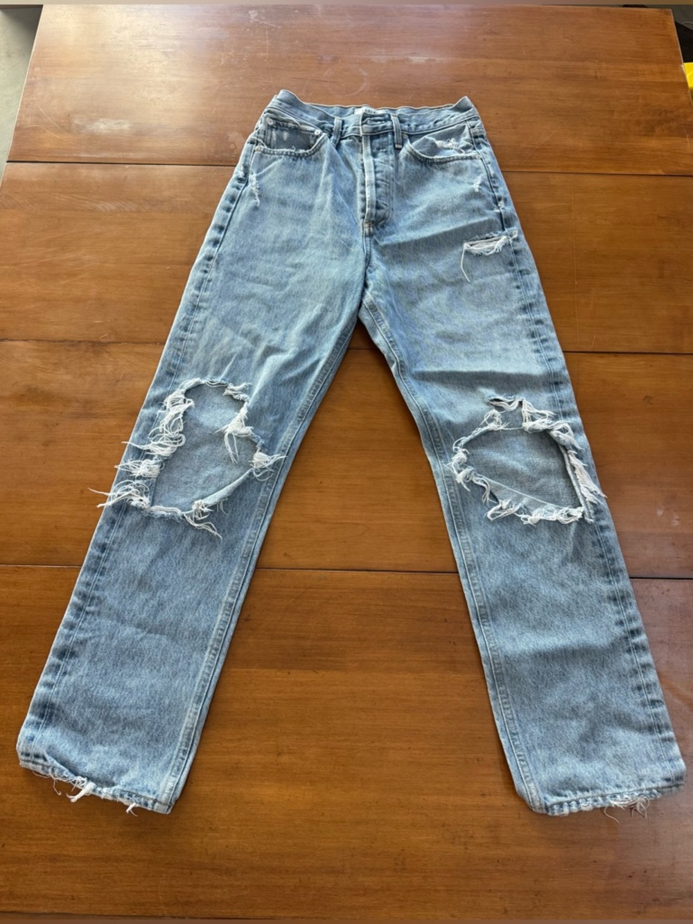 AGOLDE The '90s Loose Straight Leg Distressed Jeans Light Wash Sz 24